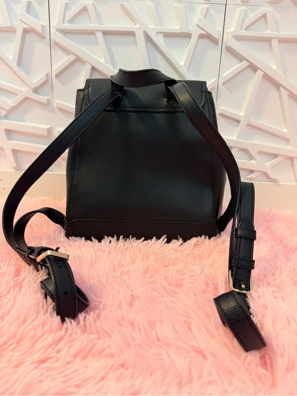 Kate Spade Black Pebbled Leather Mini Backpack with Gold Logo